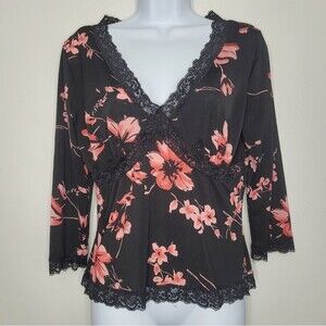 Vintage y2k 90s grunge lace floral romantic babydoll 3/4 sleeve top size M